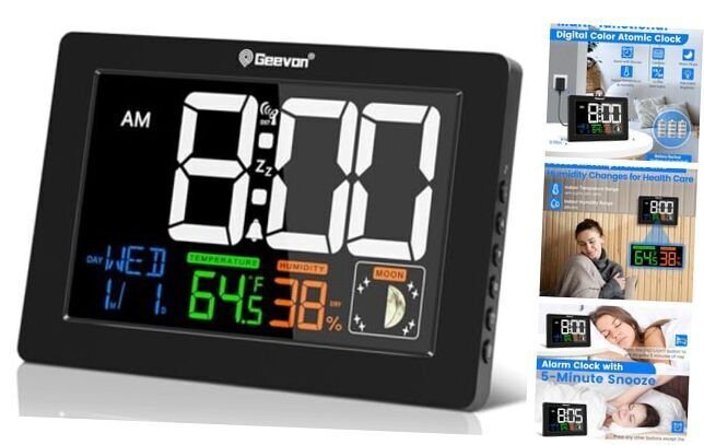 Color Display Digital Atomic Alarm Clock, Small Atomic Desk Clock with