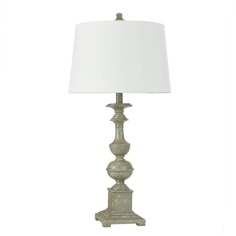 Cromwell 31 in. Antique Sage, Green-Grey Table Lamp with White Polyester Fabric...