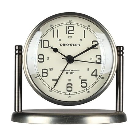 Crosley Bronze Color Analog QA Vintage Nautical-Style Metal Pedestal Alarm Clock, Quiet Movement