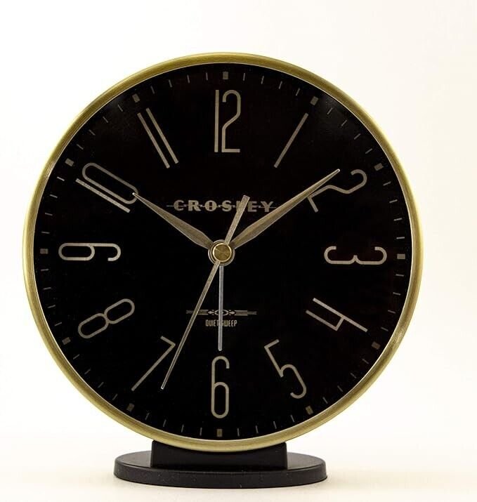 Crosley Modern Art Deco Office and Desk Alarm Clock, Gold and Black