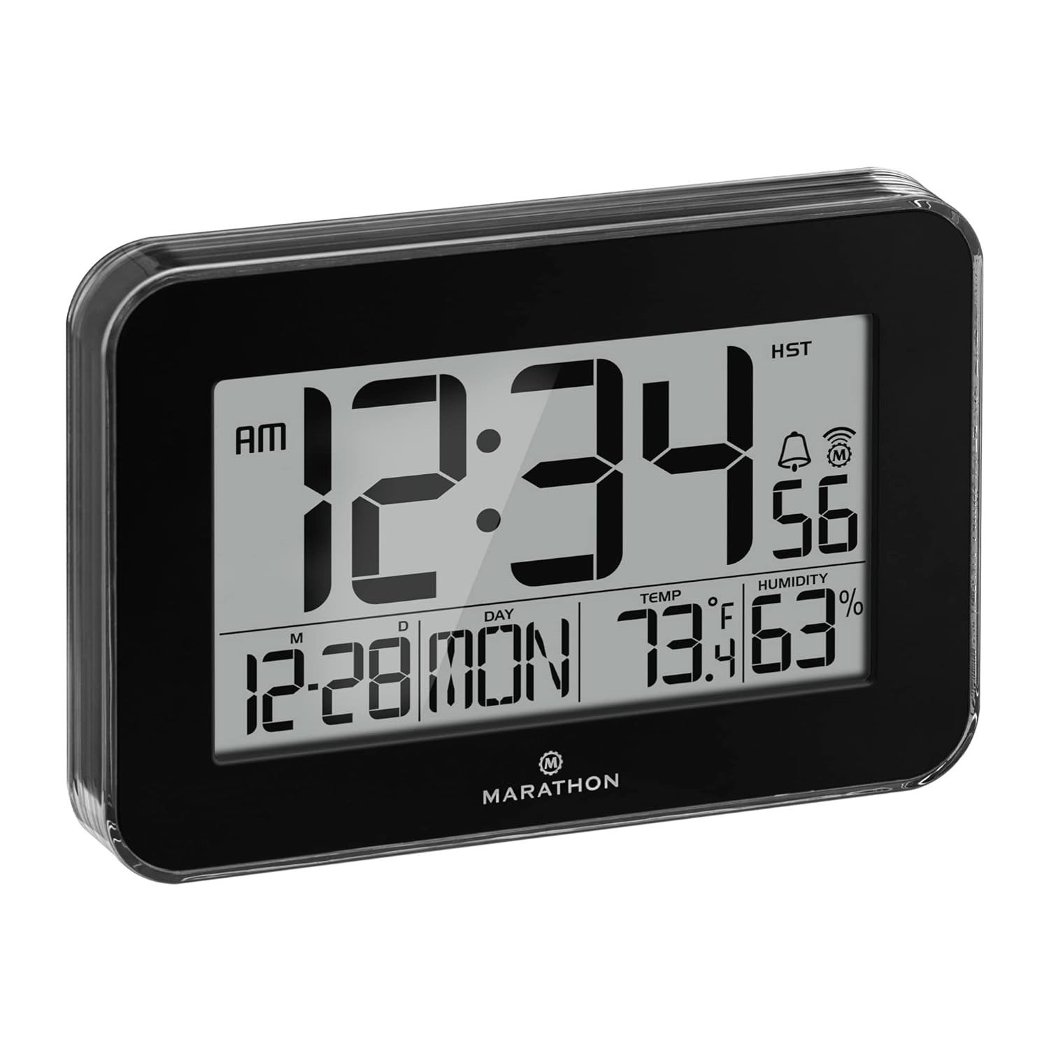 Crystal Framed Atomic Wall Clock, Black - Large, 7.5-Inch Display - AM/PM or 24-