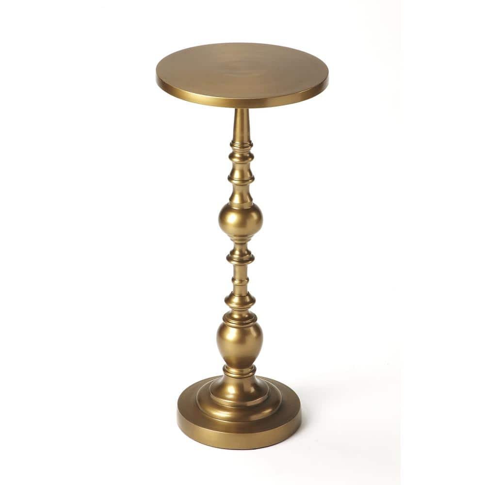 Darien 10 in. Antique Gold Round Metal Pedestal Accent Table 22.5 in....