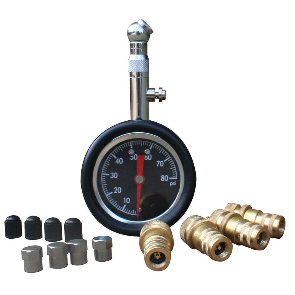 Deflators Set with 2 in. Tire Pressure Gauge (13-Piece)