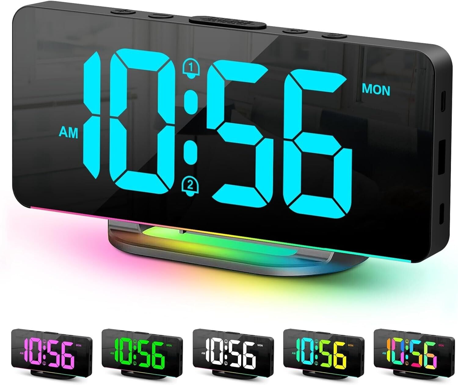 Digital Alarm Clock, Large LED Digital Clock for Bedrooms with 10 Color Changing