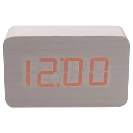 Digital Desk LED Alarm Clock Table Electric Clocks Electronic Bamboo Wooden White
