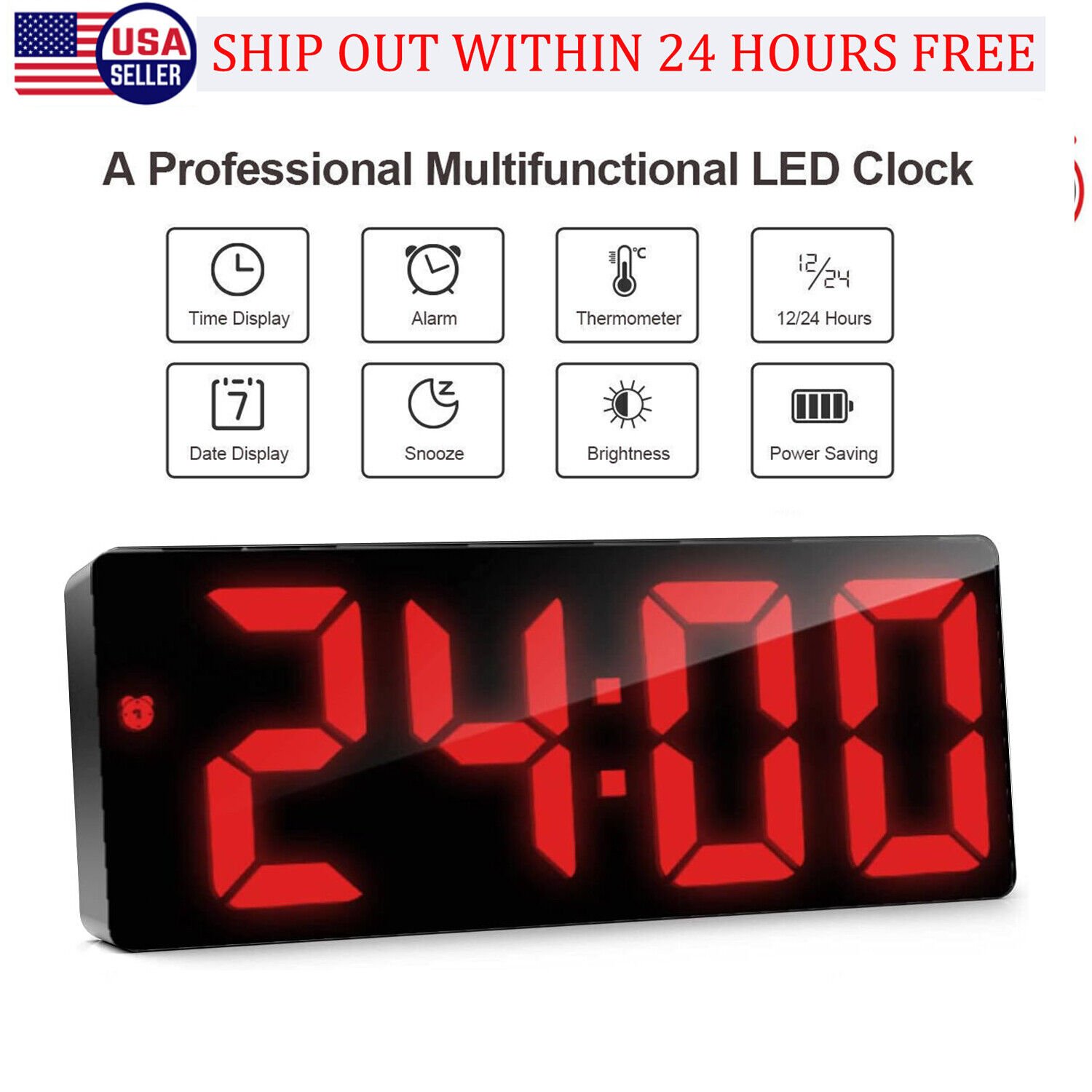 Digital LED Desk Alarm Clock Large Mirror Display USB Snooze Temperature Mode US
