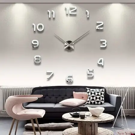 DIY Large Number Wall Clock 3 D DIY Large Number Wall Clock 3 D Mirror Sticker Modern Home Office Decor Art Decal Silver image