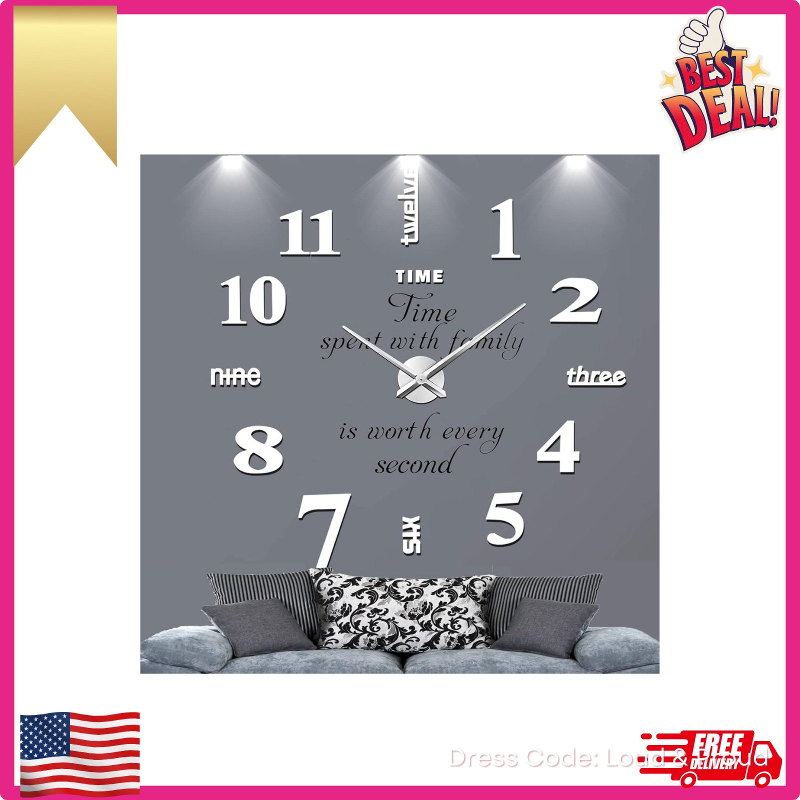 DIY Wall Clock,3D Frameless Wall Clock,Large Modern Design Decor Sticker DIY Wa