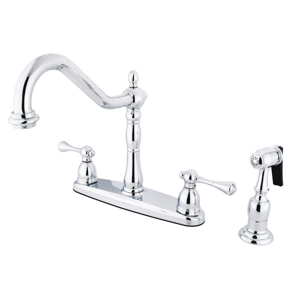 English Vintage 2-Handle Deck Mount Centerset Kitchen Faucets with Side Sprayer in...