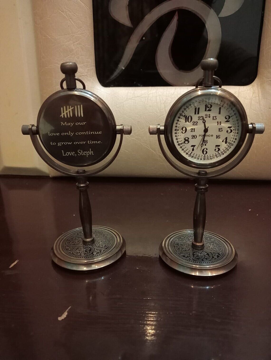 Engraved8th Anniversary Gift Personalised Your Table clock Add Taxt Traditional