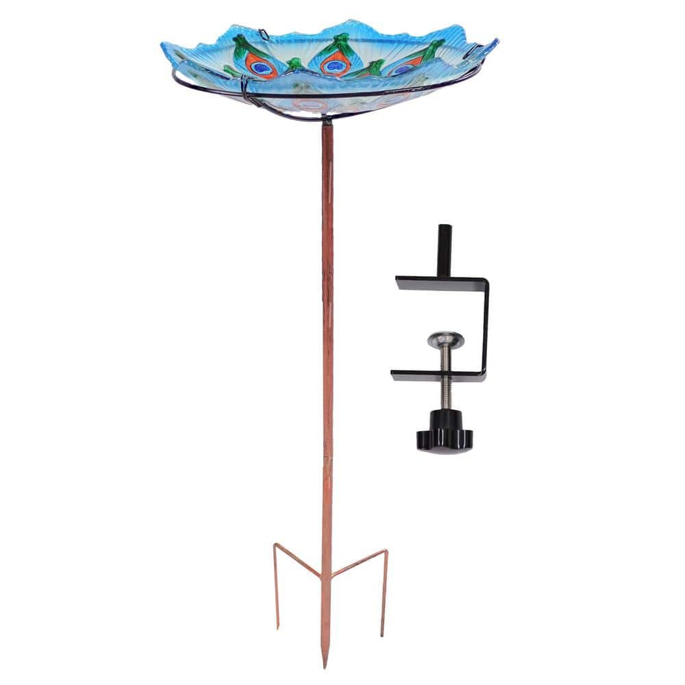 Exquisite Feathers Deck-Mounted Glass Birdbath with Stake