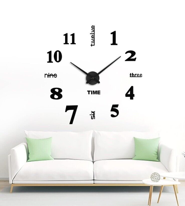 FERRISA Frameless DIY Wall Clock, 3 in 1 Large 3D Frameless Wall Clock 47 Inch