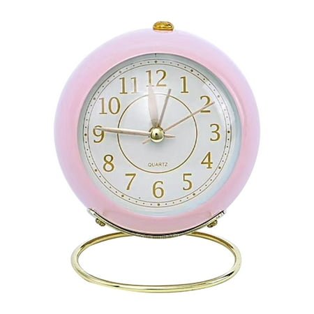 FNGZ Clock Clearance Small Desk Clocks for Shelf Bedroom Office, Table Alarm Clocks, Gold Vintage Metal Living Room Decor Clock Pink
