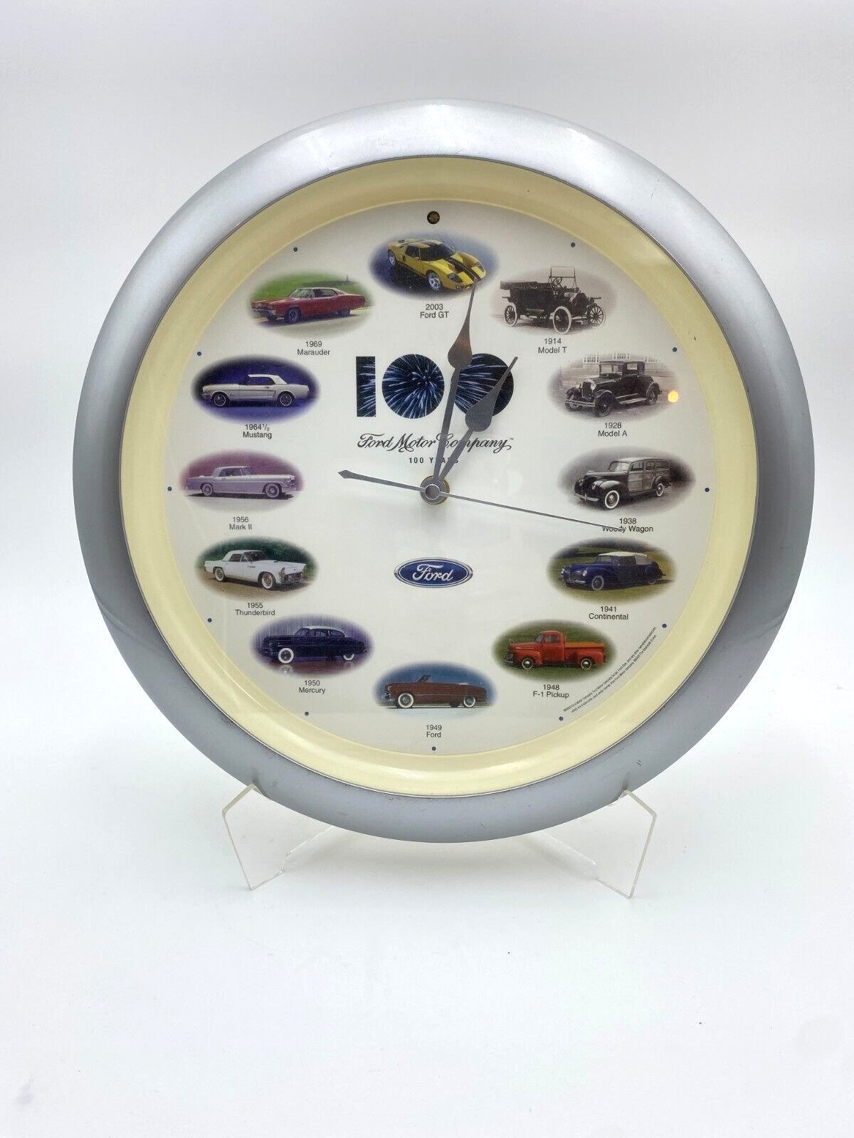 FORD MOTOR CO- 100 Years Clock ~ Each Hour has a different car sound! Tested!