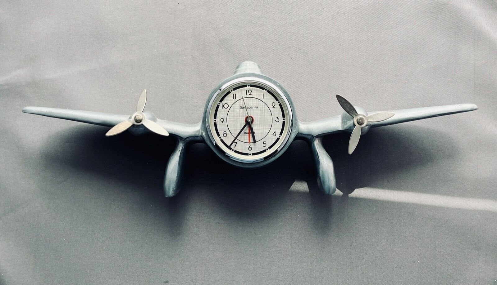 F. Sarsaparilla Art Deco Airplane Quartz Battery Clock for Desk/Shelf