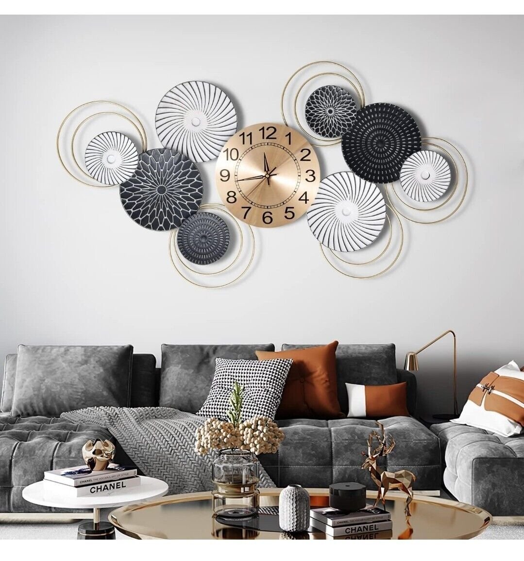 GLCS GLAUCUS Large Modern Wall Clock,36 Inch Black Decorations Art...