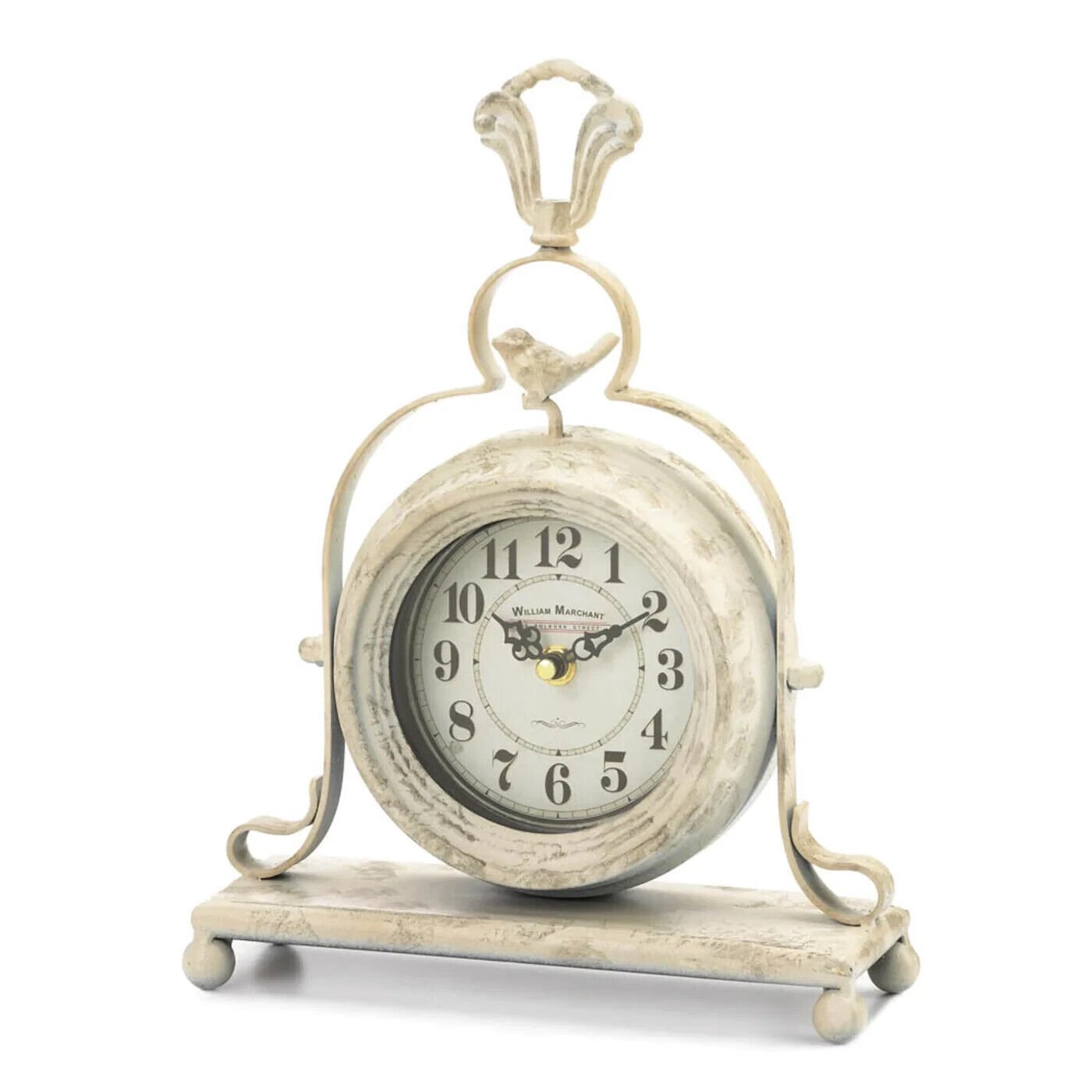 Gorgeous White Iron Glass Rustic Vintage Farmhouse Style Tabletop Clock