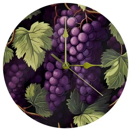 Grapes Contemporary Acrylic Circular Wall Clock Sleek Timepiece, Silent Sweep Movement Home and