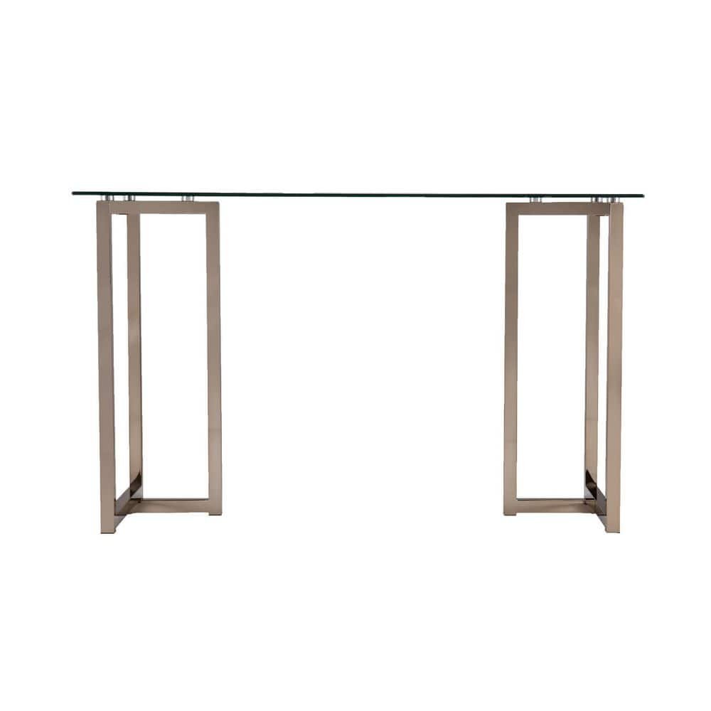 Haxor 48 in. Rectangle Champagne Metal Writing Desk with Art Deco Inspired...
