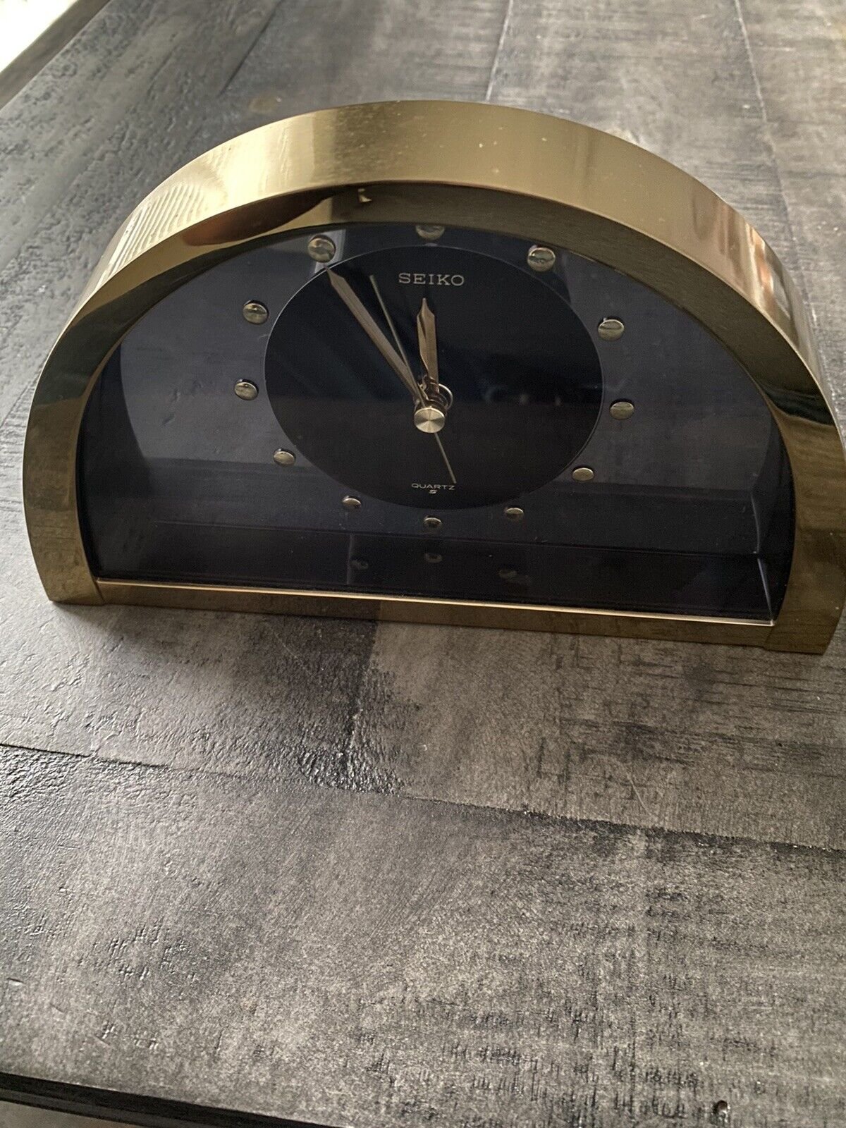 Hollywood Regency Brass Table Clock by Seiko Mid Century Modern Half Moon Tested