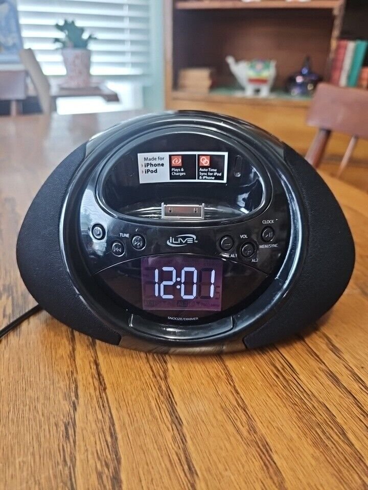 iLive ICP122B Alarm/Clock Radio for iPod & iPhones, black, 30-pin Dock Connector