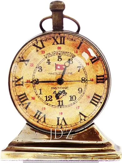 JD'Z COLLECTION Brass Vintage Nautical Desk and Shelf Clock with Magnetic Compass, Analog, Roman