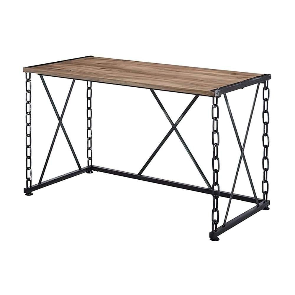 Jodie 24 in. Rectangular Rustic Oak and Antique Black Metal Writing Desks