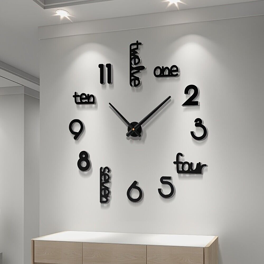 JUJUDA 3D Diy Frameless Large Wall Clocks For Living Room Wall Clocks Stickers