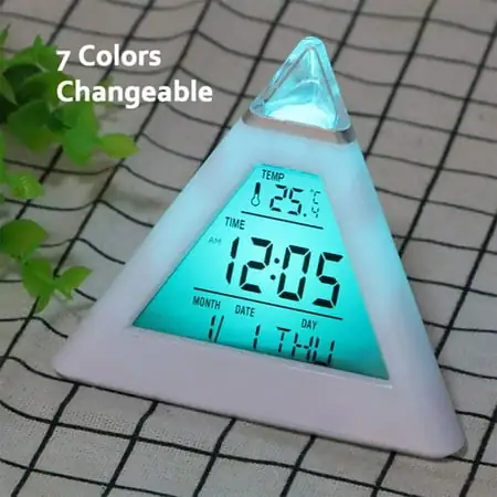 Keyohome Alarm Clock 7 Color Night Light, Large LED Display with Slider Dimmer, 12 / 24 H,Battery