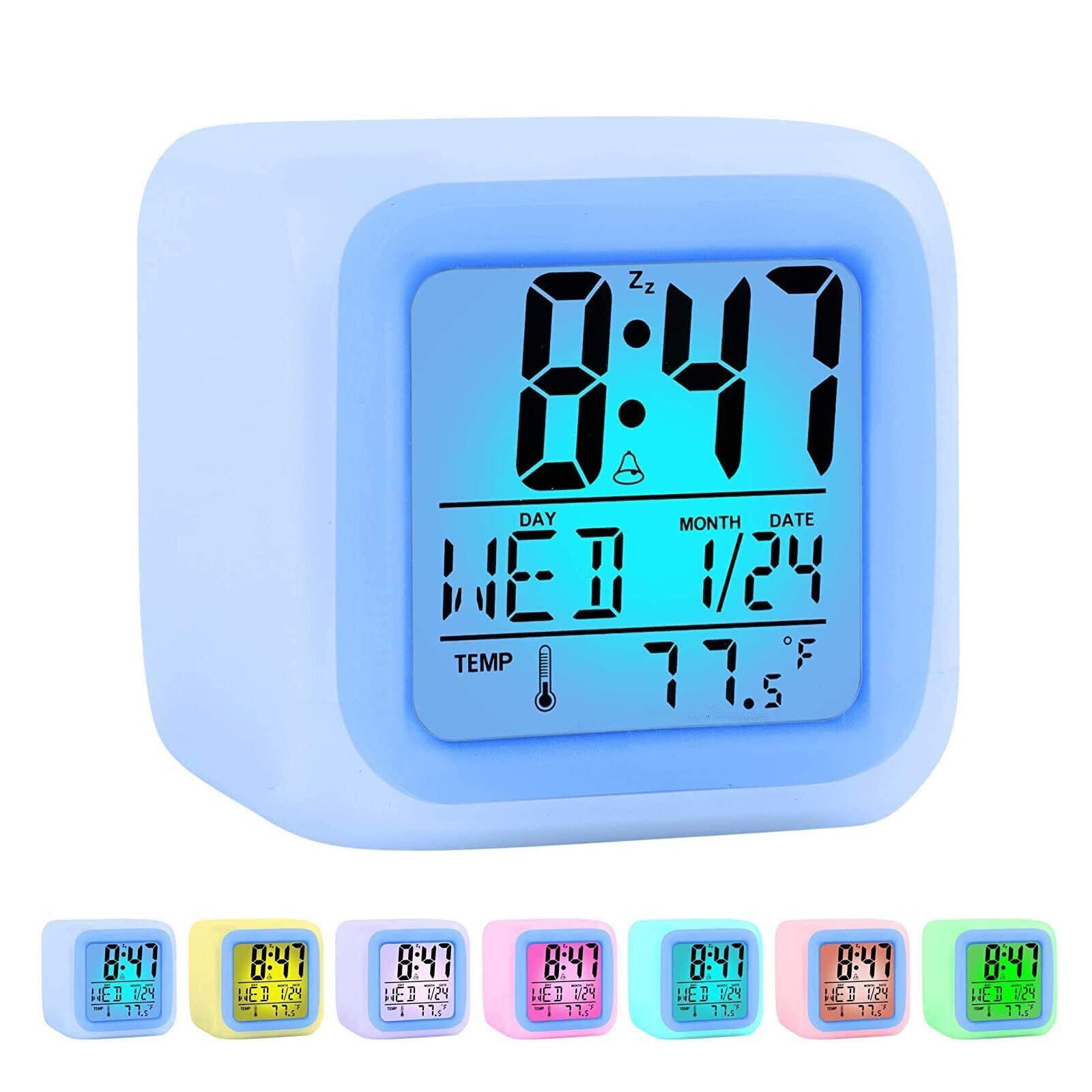 Kids Wake Up 7 Color Changing Alarm Clock Digital Display LED Night Light Gift