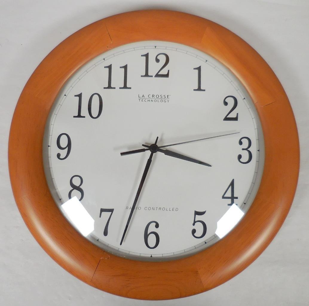 La Crosse Technology 12" Round Atomic Analog Wall Clock, Wood Frame, WWVB