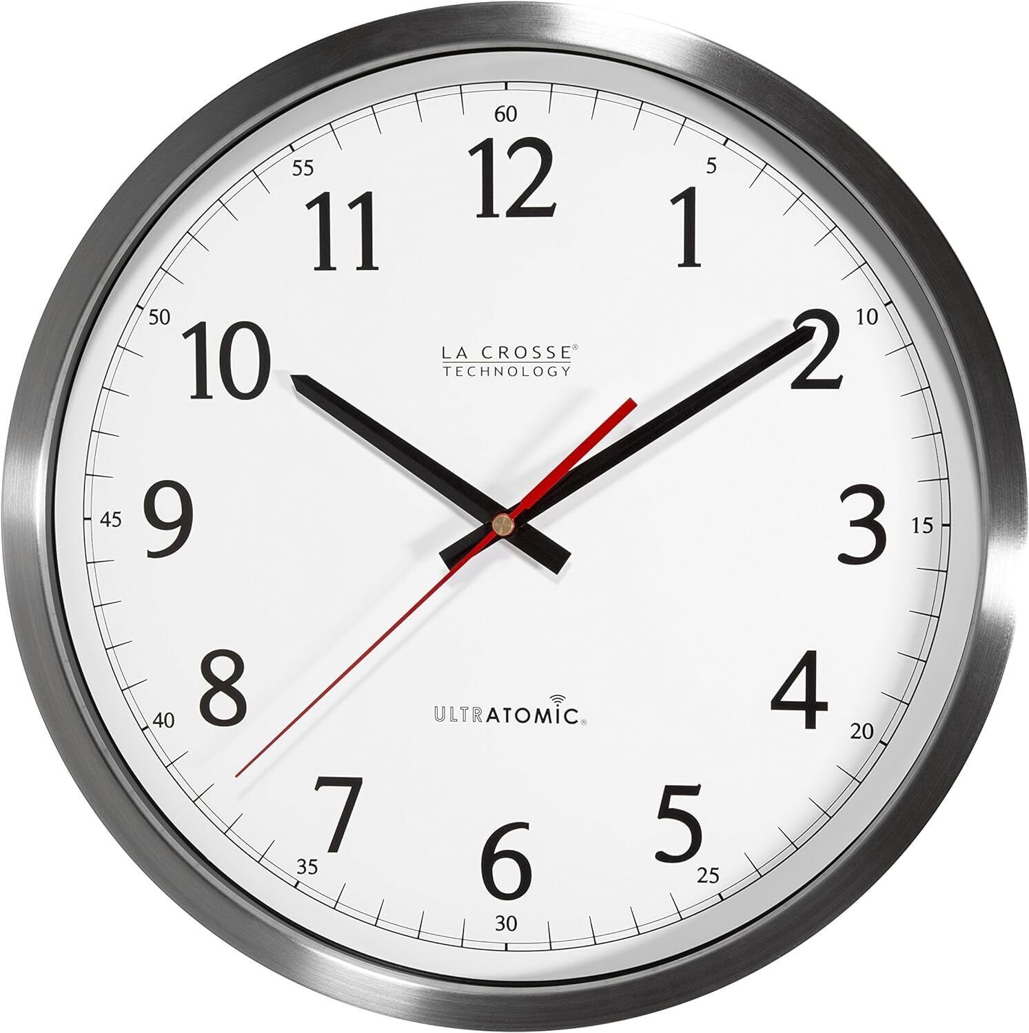 La Crosse Technology 14 Inch UltrAtomic Analog Stainless Steel Wall Clock