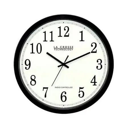 La Crosse Technology 14 in. L X 14 in. W Indoor Modern Analog Atomic Wall Clock Glass/Plastic Black photo La Crosse Technology 14 in. L X 14 in. W Indoor Modern Analog Atomic Wall Clock Glass/Plastic Black