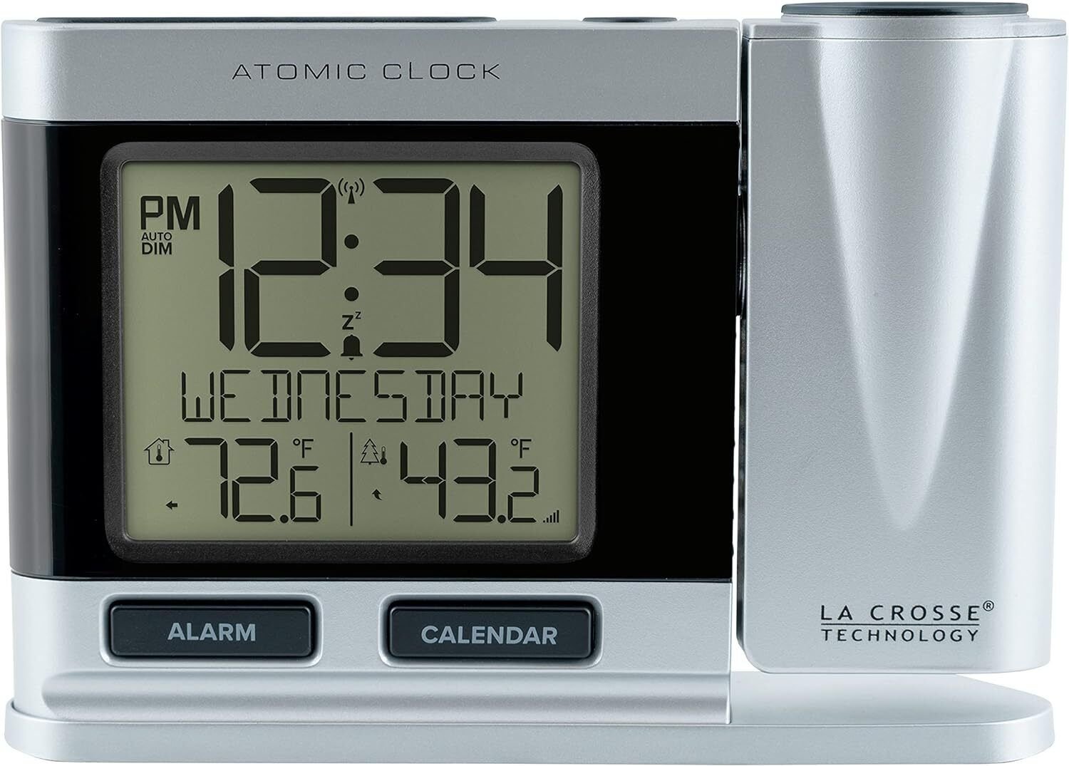 "La Crosse Technology 616-12667-INT Atomic Projection Alarm Clock Silver