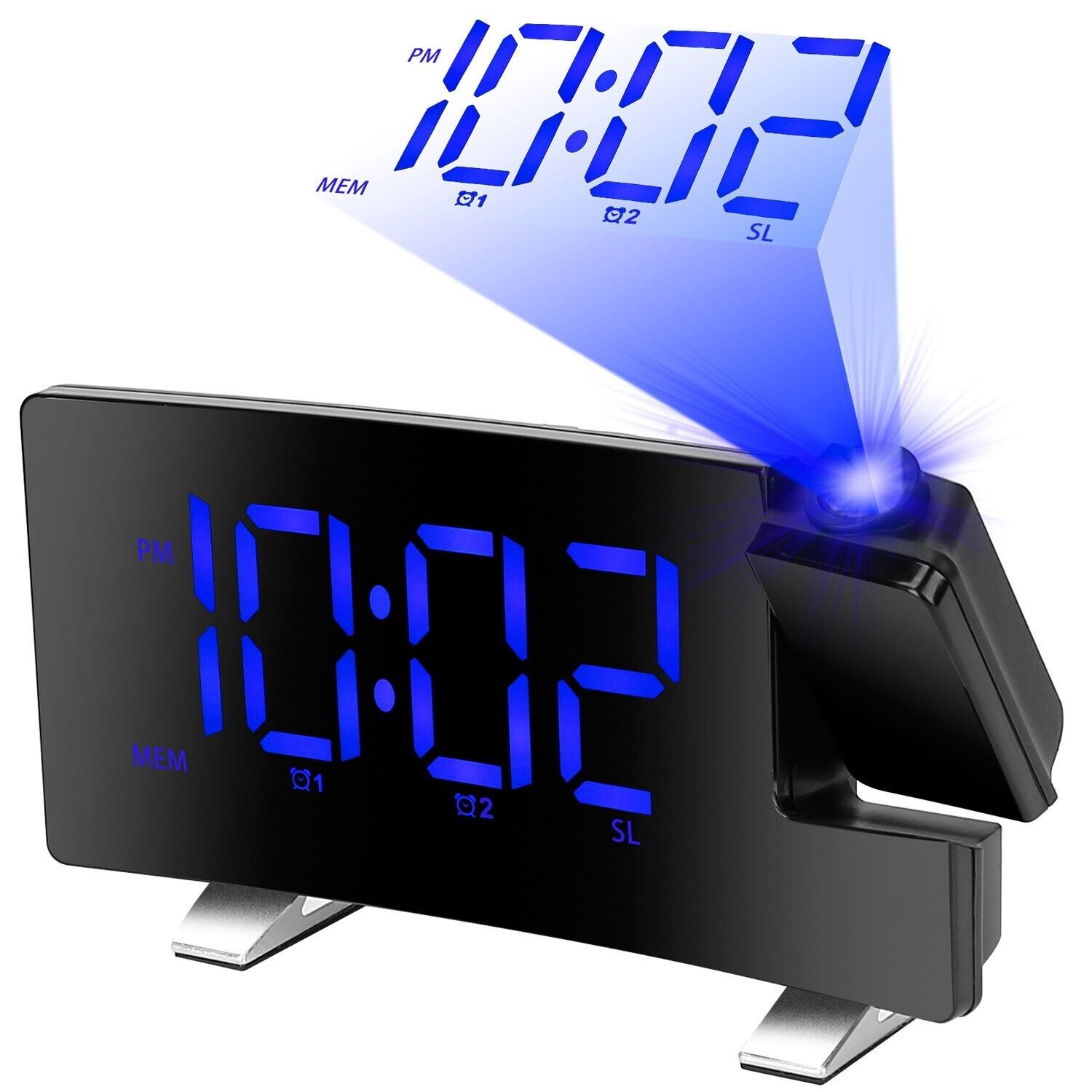 LED Digital Projector Rotatable Projection Snooze Dual Alarm Clock FM Radio USB