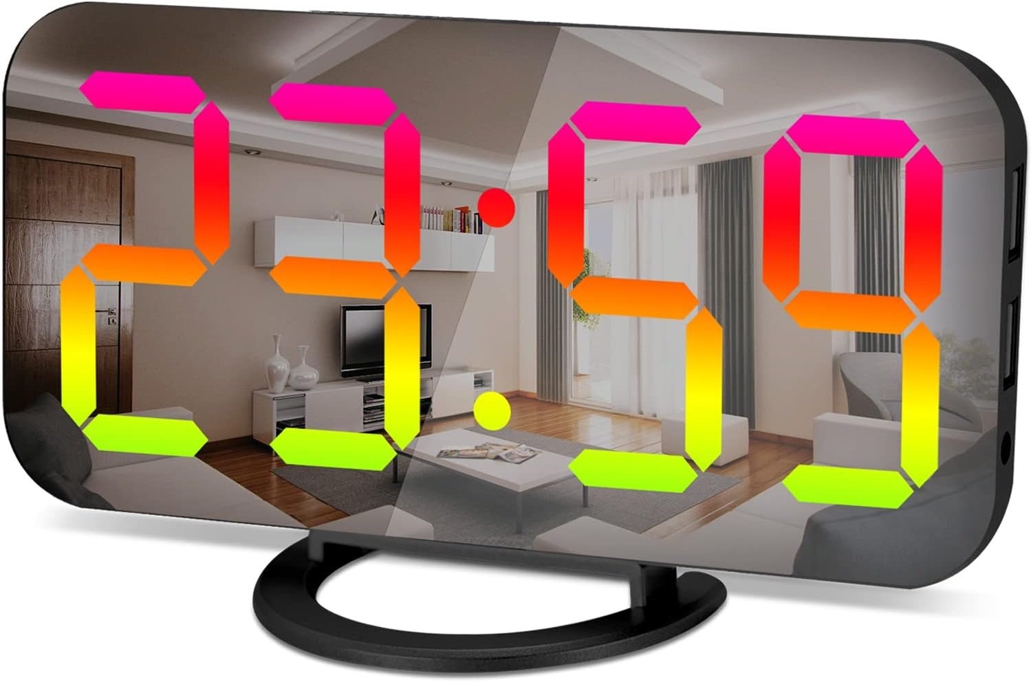 LED RGB Digital Alarm Clock,With 11 Color Modes Display,Mirror Surface,Dual USB