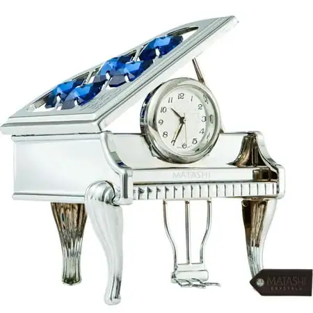 Matashi Silver Plated Vintage Piano Desk Clock for Shelf Desktop Tabletop Clock with a Luxury Gift