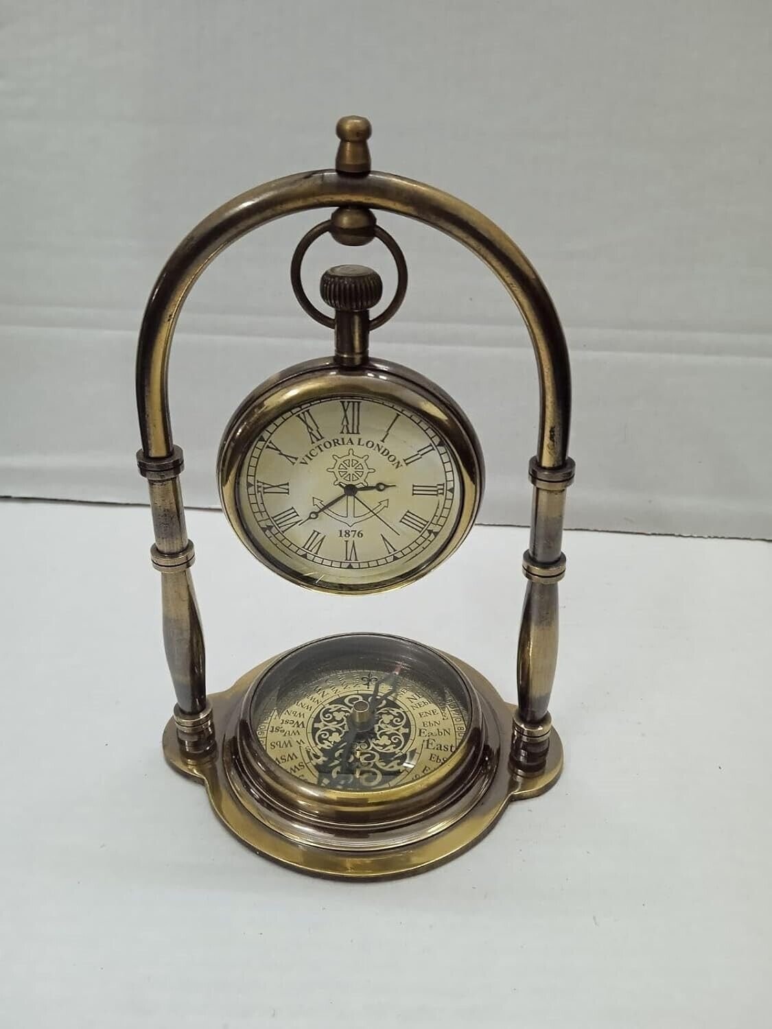 Nautical Clock Ship Table Clock Brass Desk Clock Maritime Brass Compass