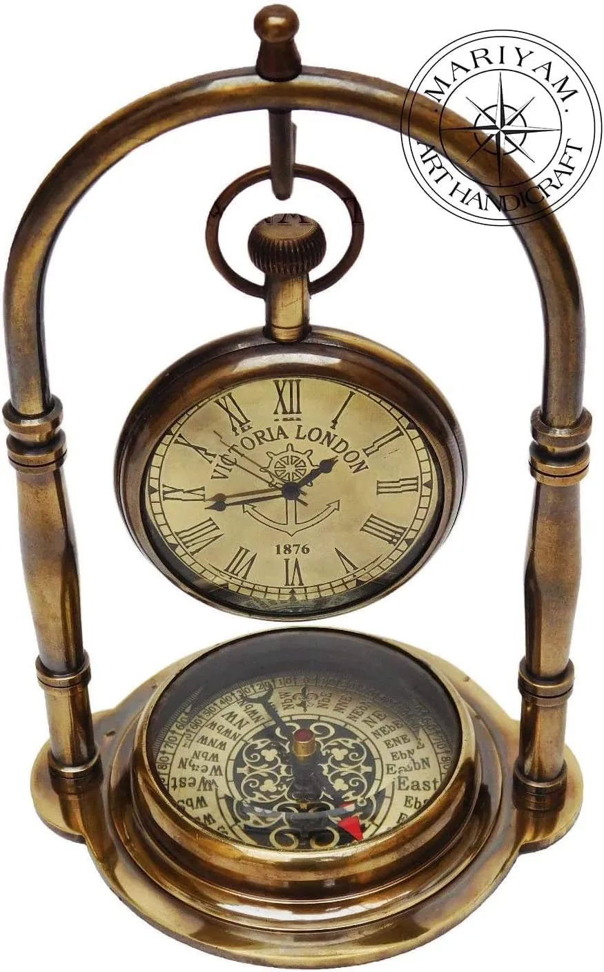 Nautical Clock Ship Table Clock Brass Desk Clock Maritime Brass Compass with Antique Victoria photo