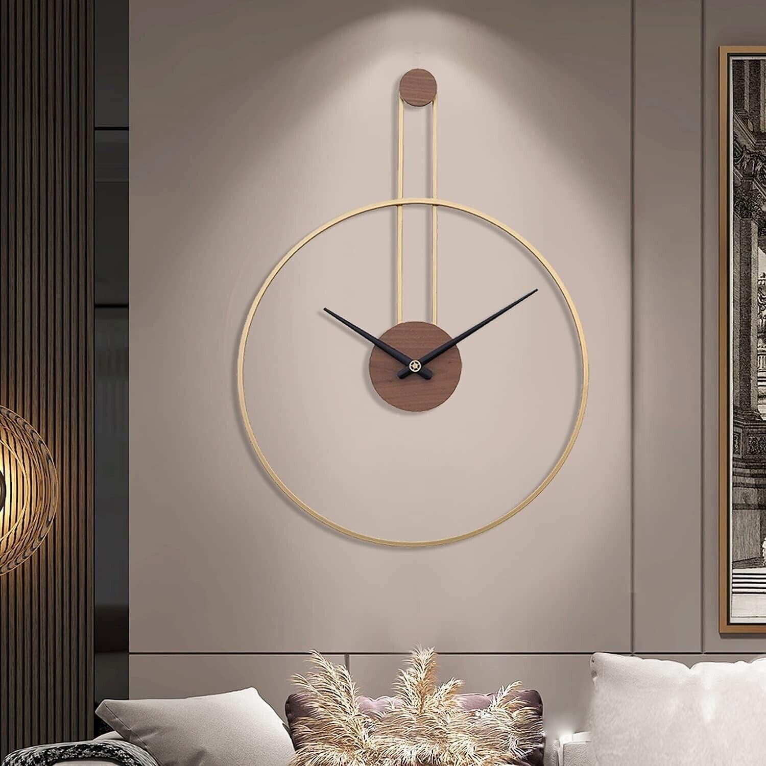 NEW Modern Art Deco Gold Wall Clock -Walnut, Brass, Silent No Tick Movement
