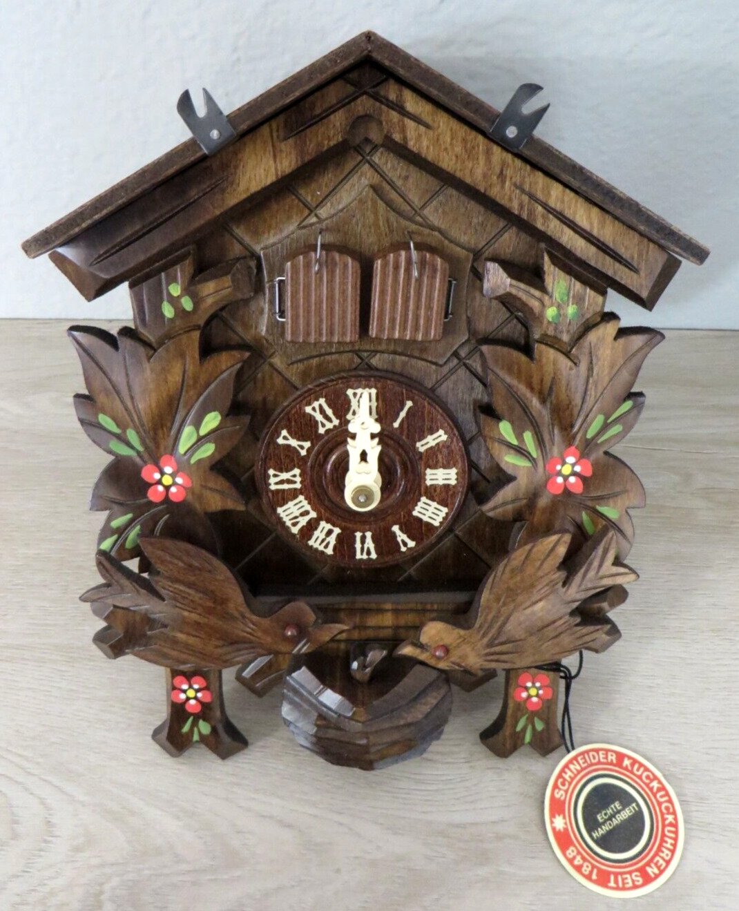 New Never Used Vintage Antique Anton Schneider Painted Cuckoo Clock with music