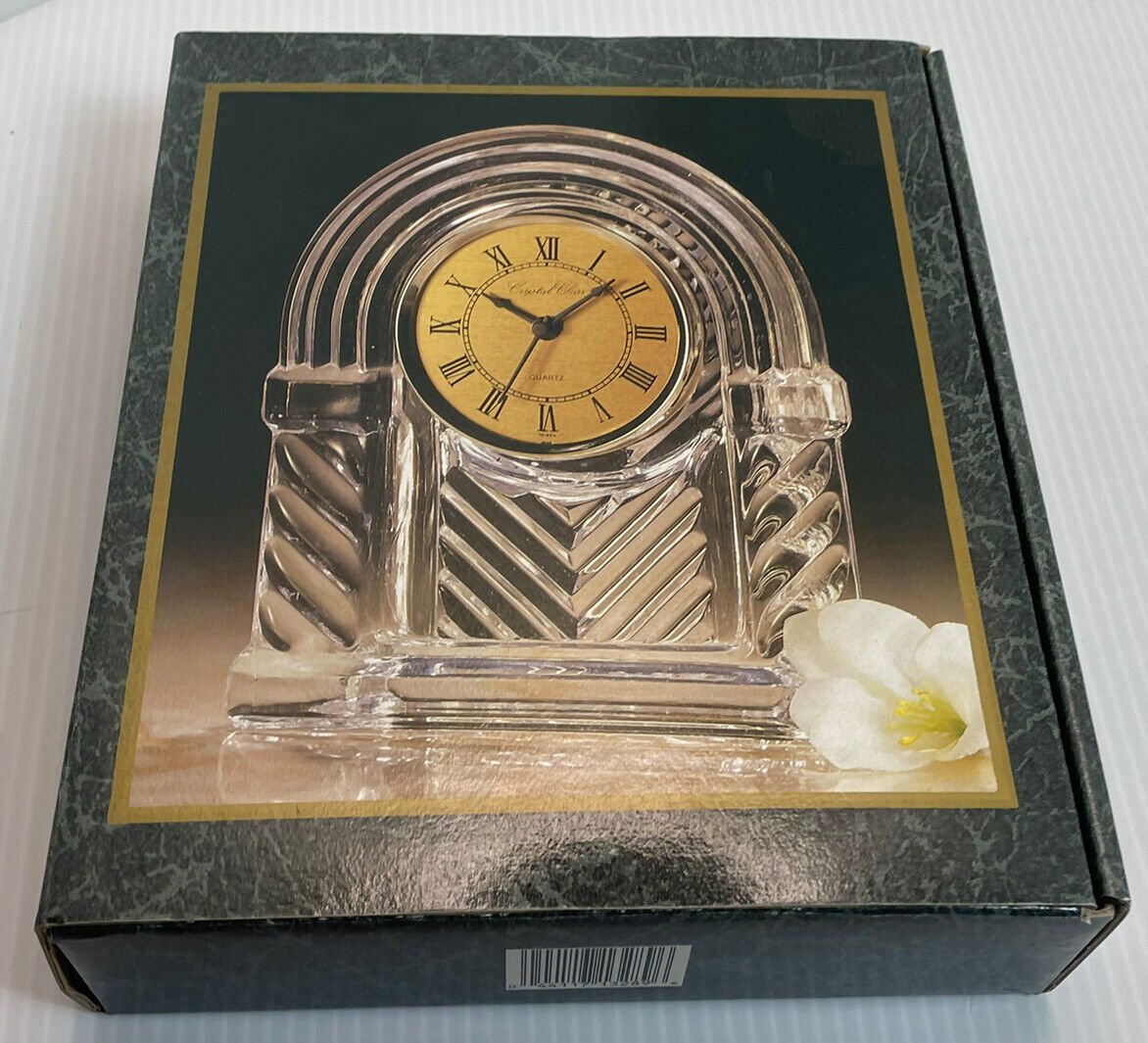 New Vintage Lead Crystal Clear Signatures Regent Desk Table Clock Style 324153