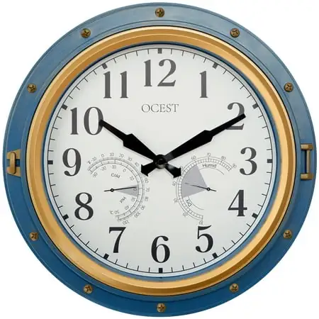 OCEST 16 Inch Large Outdoor Clock, Waterproof Retro Quartz Silent Clock with Thermometer&