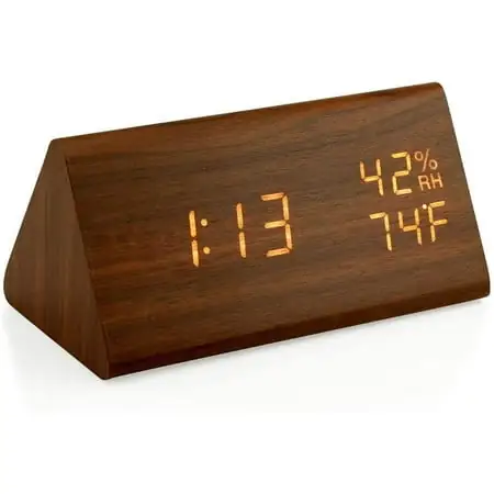 OCT 17 Wooden Alarm Clock, Wood LED Digital Desk Clock, Upgraded with Time Temperature, Adjustable