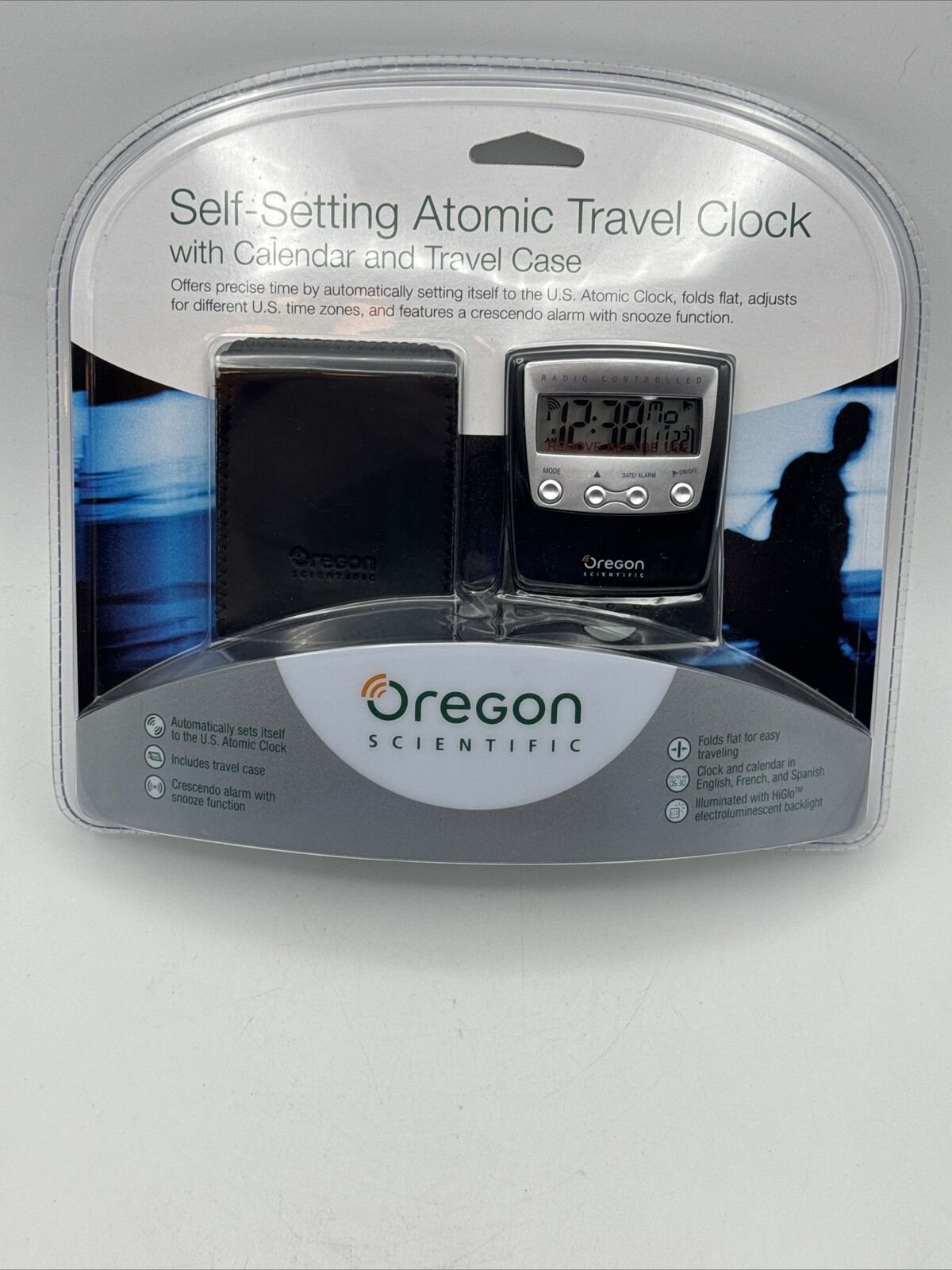 Oregon Scientific self setting atomic travel thermometer alarm clock NEW