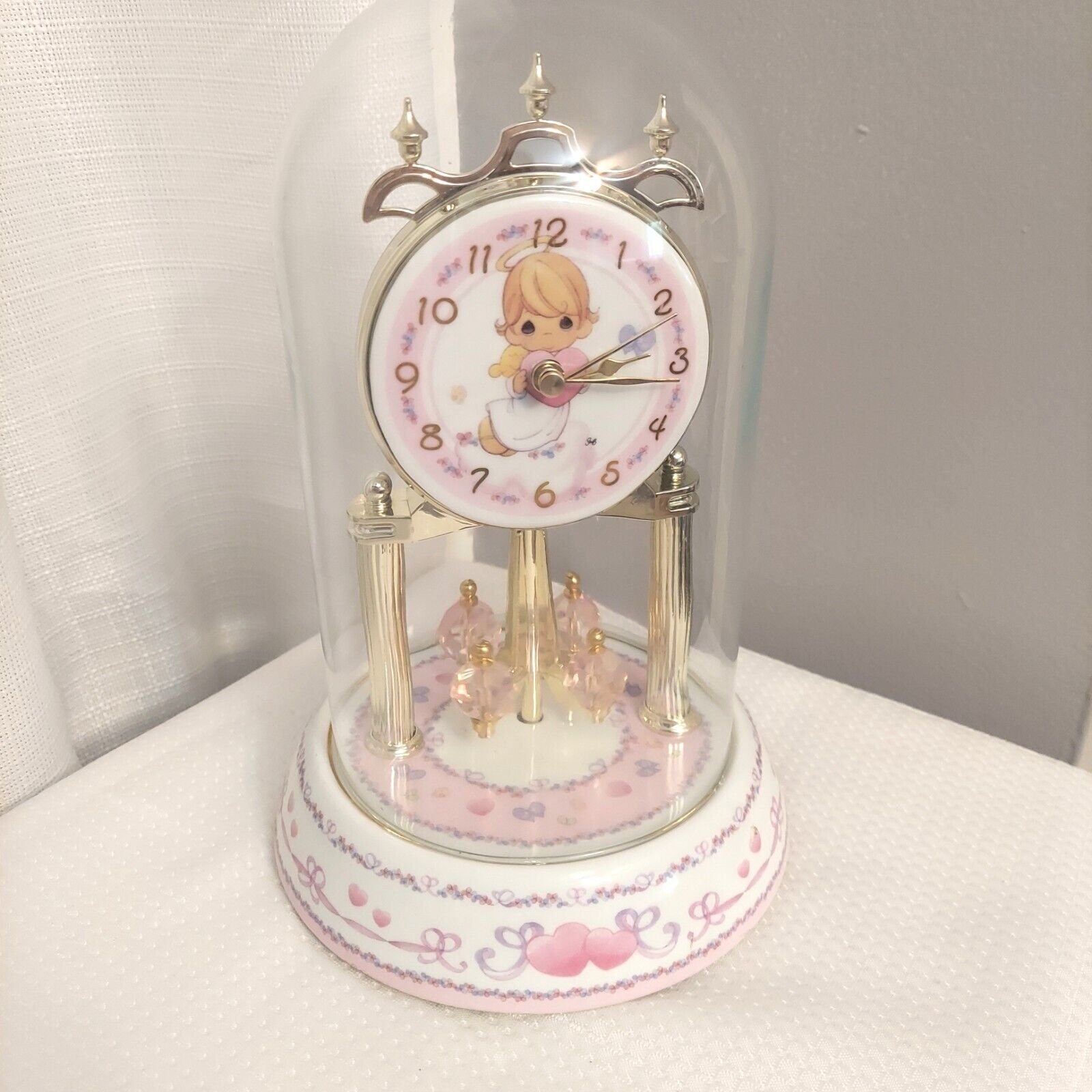 Precious Moments Domed Clock Round Moving Pendelum Anniversary Table Mantel