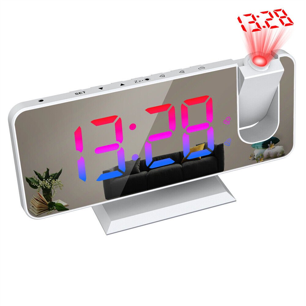 Projection Alarm Clock Color Changing LED Digital Large Screen Mirrored