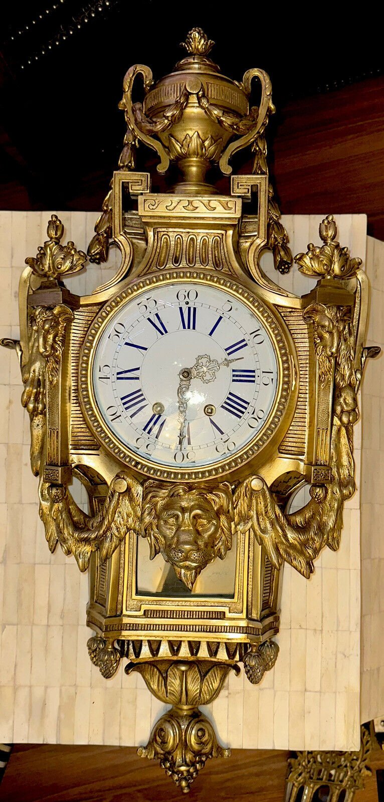 Rare Large Antique French Bronze Cartel Wall Clock- Late 18th/Early 19th Century