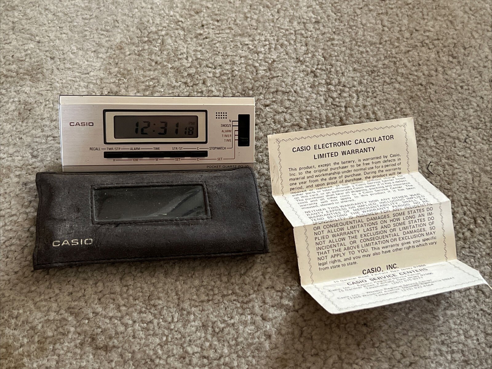 Rare Vintage Casio PQ-10 Pocket Quartz Travel Alarm Clock / Stopwatch