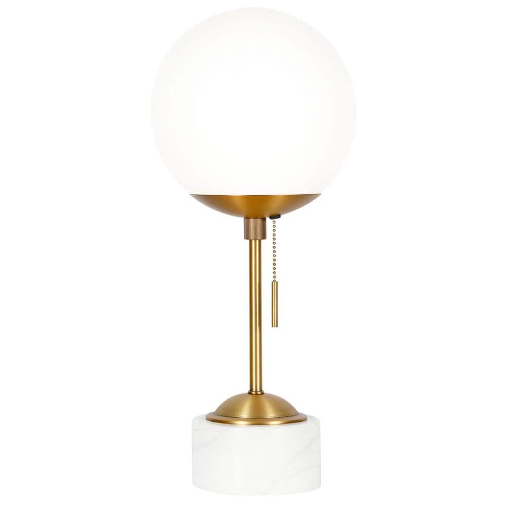 Reagan 18 in. Brass Finish and White Marble Table Lamp with Glass...